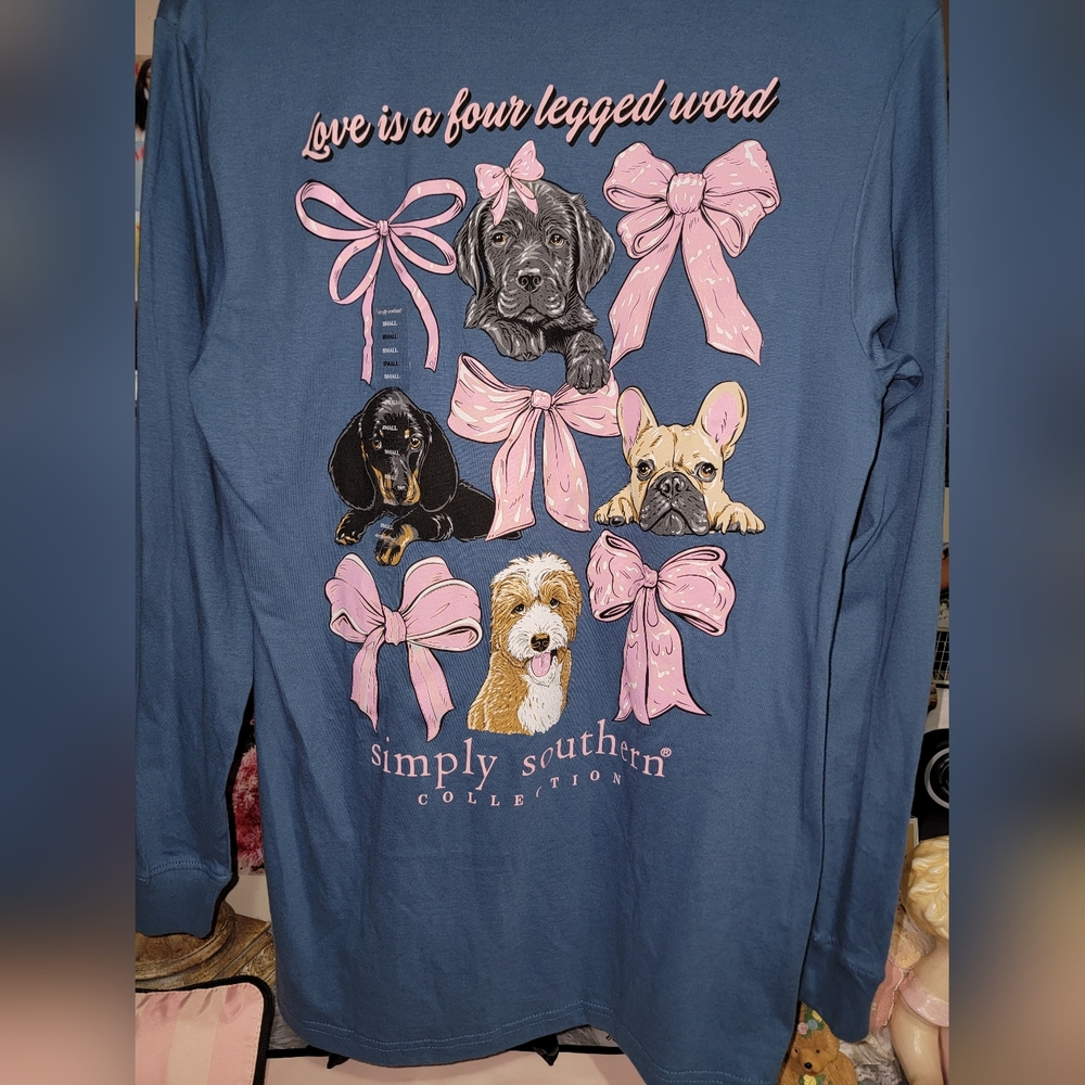 Simply Southern Blue Long Sleeve Coquette Dog& Bows Shirt